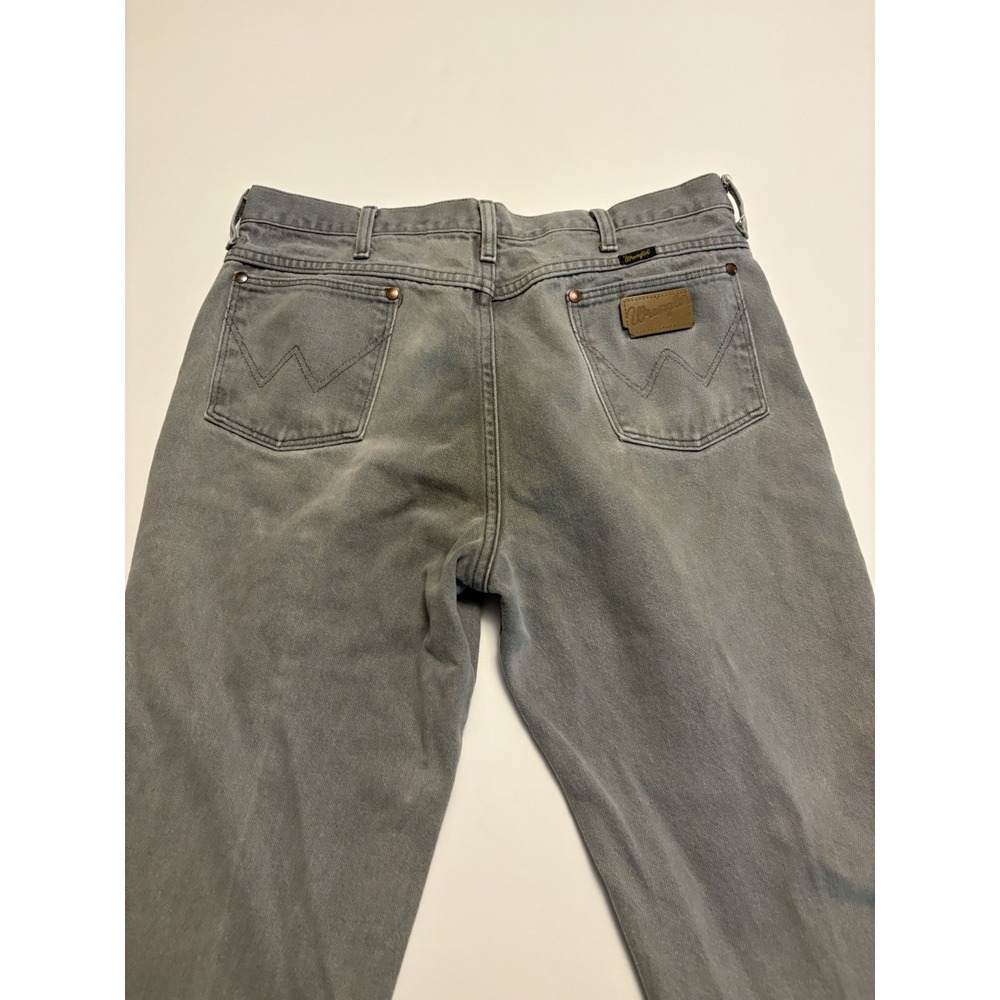 Vintage Wrangler Grey Denim Jeans Relaxed Fit Pants Cowboy Patch USA Mens 36x32